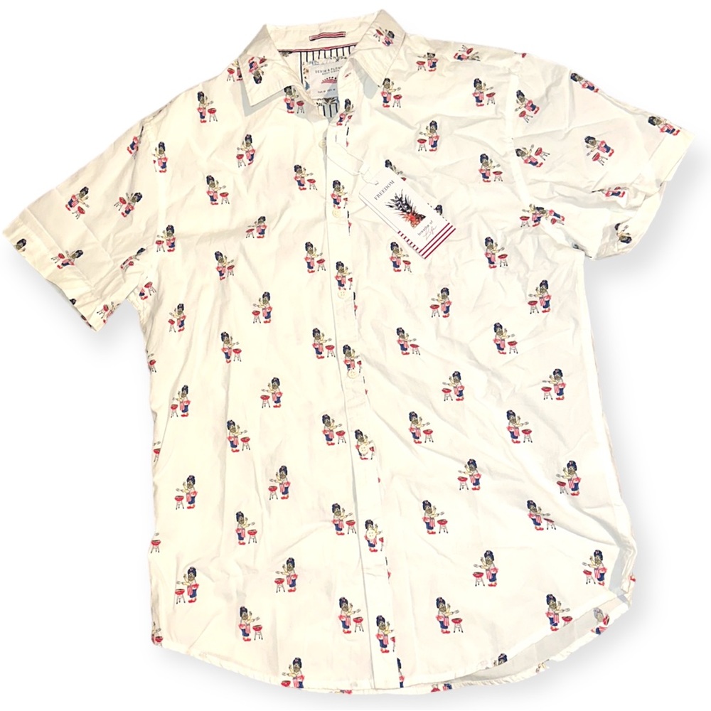 Denim & Flower Ricky Singh 4th of July Button Down Short Sleeve Shirt USA